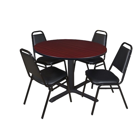 Cain Cain Round Table & Chair Set, Wood, Metal, Vinyl Top, Mahogany TB48RNDMH29BK